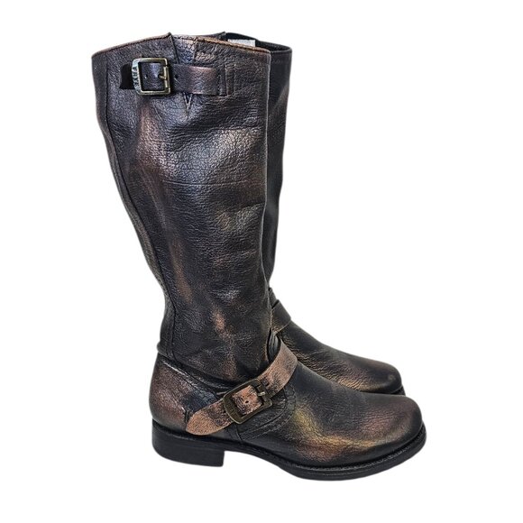 FRYE Womens Veronica Bronze Brush Off Slouch Leather Boots, Tall, Buckle, Sz 8 - Picture 2 of 11